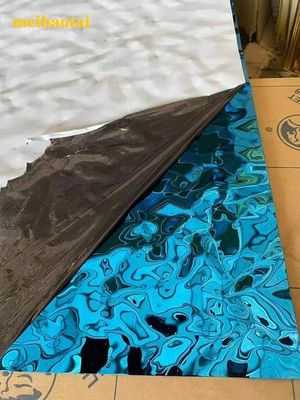 Bon prix SS304 201 tôle en acier inoxydable bleu miroir d'eau ondulation tôle plaque de décoration en ligne