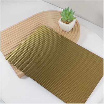 Plaque d'acier inoxydable gaufrée avec finition miroir, couleur or, épaisseur 0,85 mm, pour mur décoratif