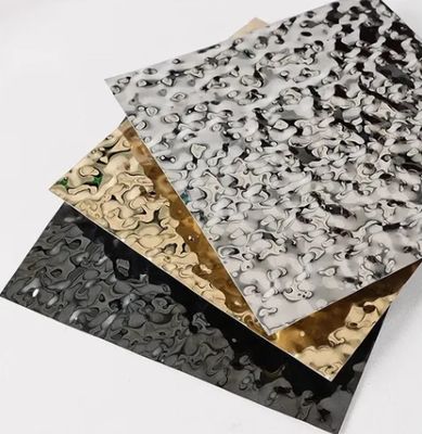 Tôle d'acier inoxydable 0,65 mm d'épaisseur avec finition miroir, revêtement PVD couleur et motif ondulation d'eau pour plafonds et murs décoratifs