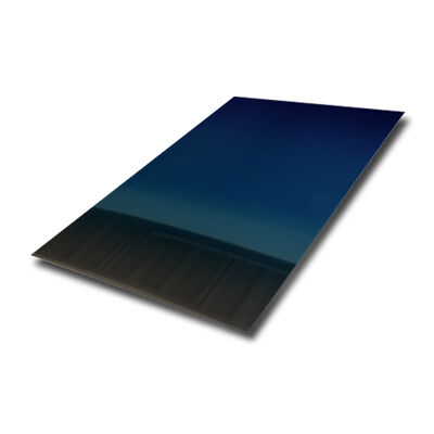 Feuille de miroir SS, tôle d'acier inoxydable à finition miroir de qualité 304 No.8 avec revêtement de couleur dégradé bleu Klein PVD