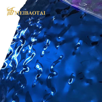 Plaque d'acier inoxydable 0,55 mm d'épaisseur, finition miroir, revêtement PVD bleu, aspect vague d'eau, pour applications décoratives