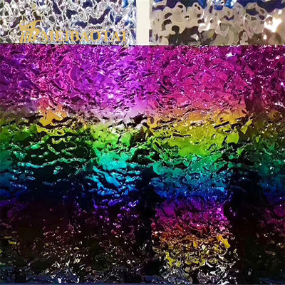 Tôle d'acier inoxydable à revêtement arc-en-ciel PVD, épaisseur 0,65 mm, motif ondulation d'eau, pour décoration murale de cuisine